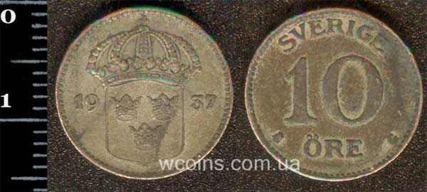 Монета Швеція 10 ере 1937