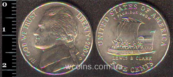 Монета США 5 центів 2004