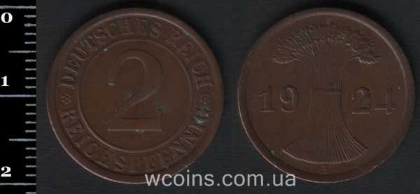 Монета Німеччина 2 рейхспфеніга 1924