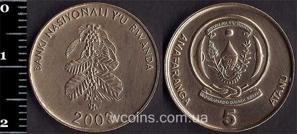Монета Руанда 5 франків 2003