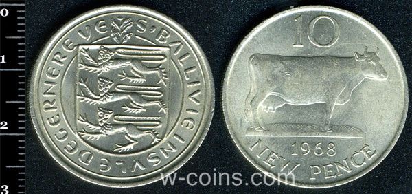 Монета Ґернсі 10 нових пенсів 1968
