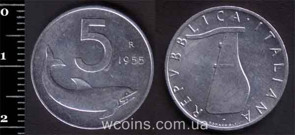 Монета Італія 5 лір 1955