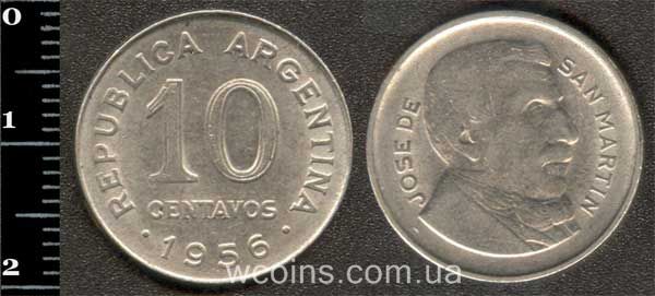 Монета Аргентина 10 сентаво 1956