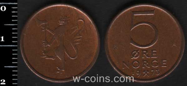 Монета Норвеґія 5 ере 1973