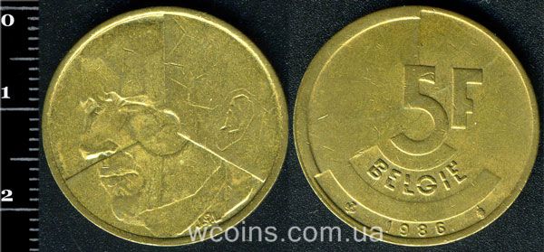 Монета Бельґія 5 франків 1986