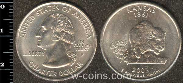 Монета США 25 центів 2005 Канзас