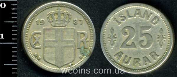 Монета Ісландія 25 аурар 1937