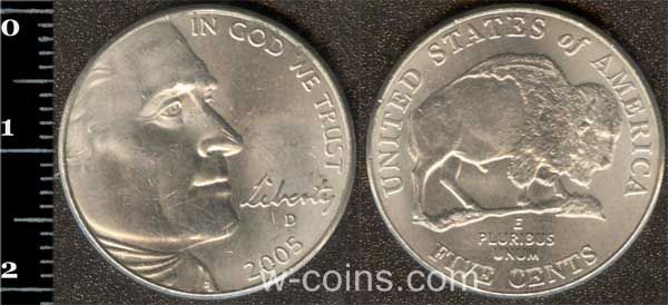Монета США 5 центів 2005