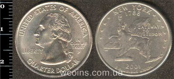 Монета США 25 центів 2001 Нью-Йорк