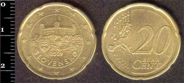 Монета Словаччина 20 євро центів 2009