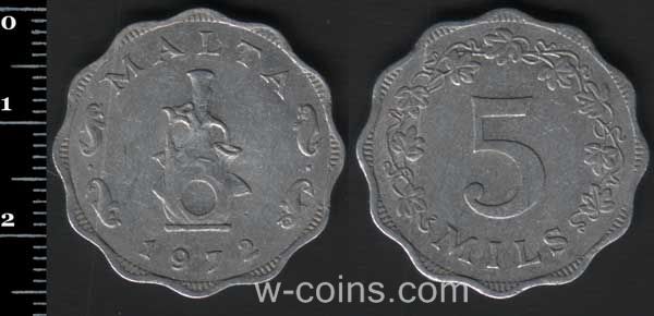 Монета Мальта 5 мілс 1972