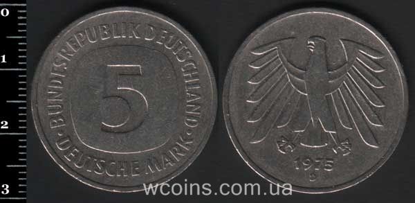 Монета Німеччина 5 марок 1975