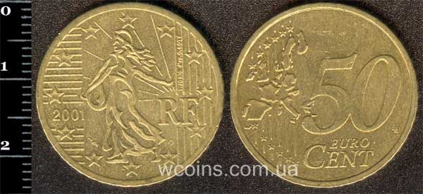 Монета Франція 50 євро центів 2001