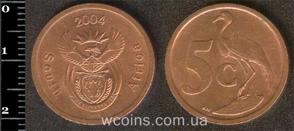 Монета Південна Африка 5 центів 2004