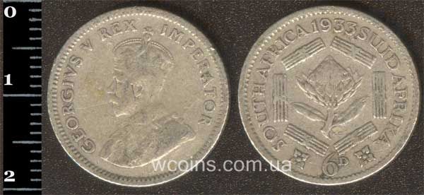 Монета Південна Африка 6 пенсів 1933