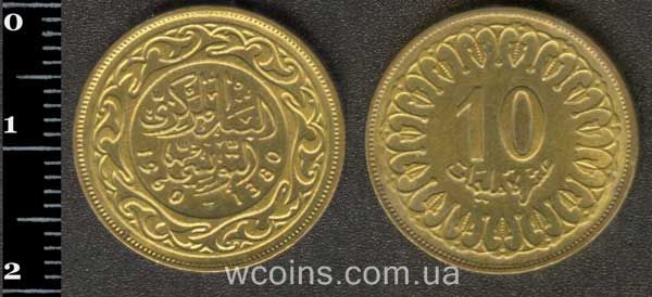 Монета Туніс 10 міллімів 1960