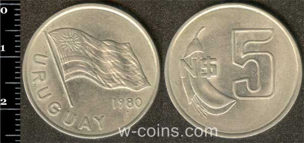 Монета Уругвай 5 нових песо 1980