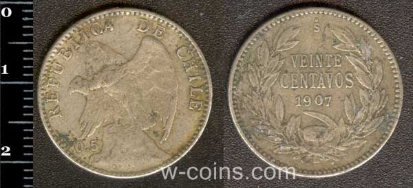 Монета Чілі 20 сентаво 1907