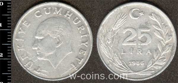 Монета Турція 25 лір 1986