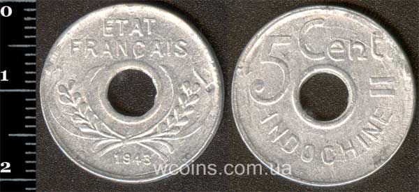 Монета Французький Індокитай 5 центів 1943