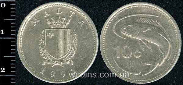 Монета Мальта 10 центів 1991