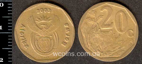 Монета Південна Африка 20 центів 2003
