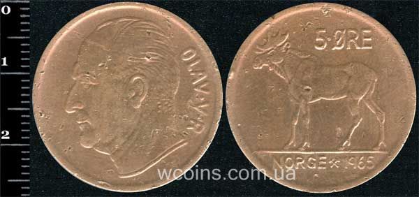 Монета Норвеґія 5 ере 1965