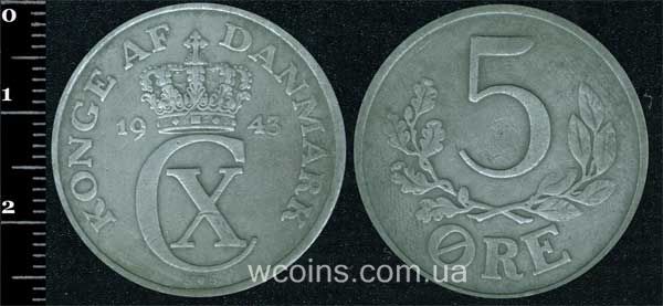 Монета Данія 5 ере 1943