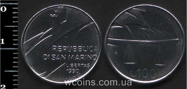 Монета Сан-Маріно 100 лір 1990