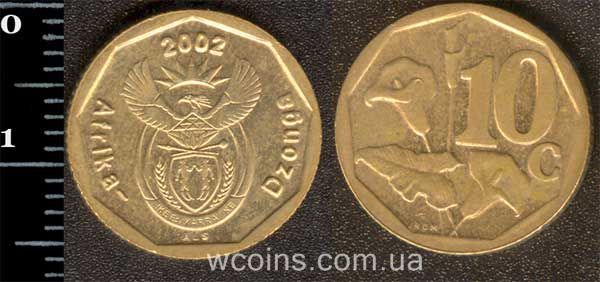 Монета Південна Африка 10 центів 2002