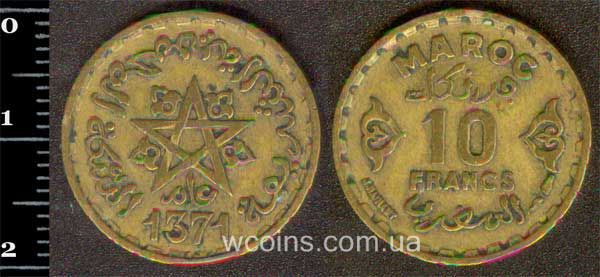 Монета Марокко 10 франків 1951