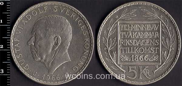 Монета Швеція 5 крон 1966