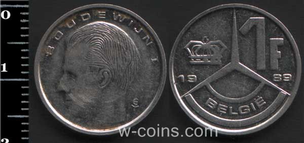Монета Бельґія 1 франк 1989