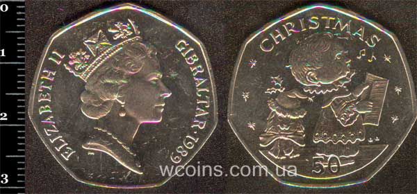 Монета Ґібралтар 50 пенсів 1989