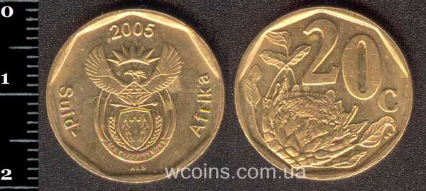 Монета Південна Африка 20 центів 2005