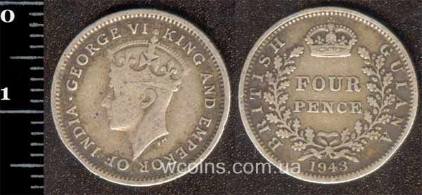 Монета Гаяна 4 пенса 1943