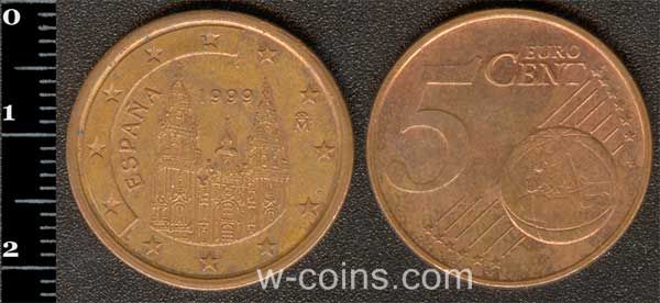 Монета Іспанія 5 євро центів 1999