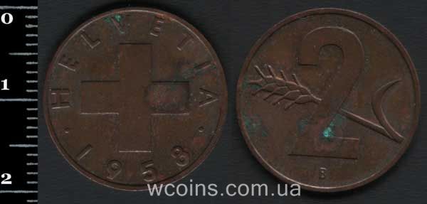 Монета Швейцарія 2 сантима 1958