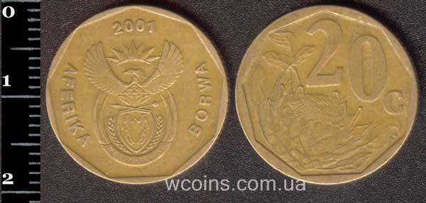 Монета Південна Африка 20 центів 2001