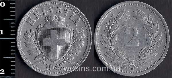 Монета Швейцарія 2 сантима 1942