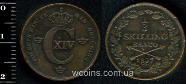 Монета Швеція 1/3 скіллінг 1837