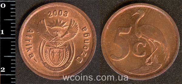 Монета Південна Африка 5 центів 2003