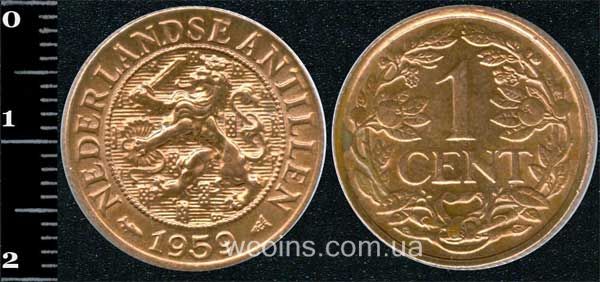 Монета Кюрасао 1 цент 1959