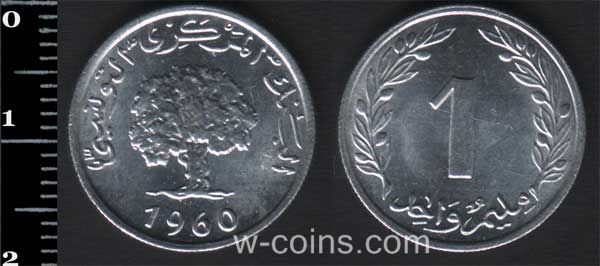 Монета Туніс 1 милімів 1960