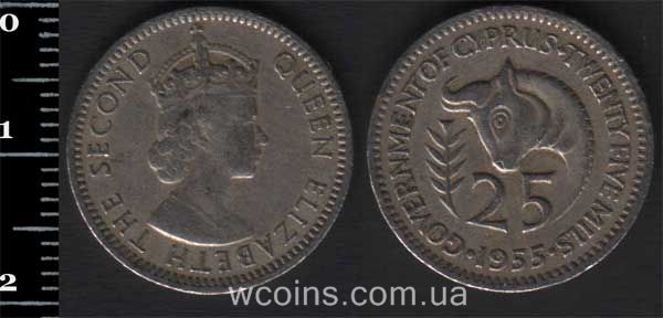 Монета Кіпр 25 мілс 1955