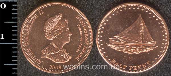 Монета Тристан-да-Кунья 1/2 пенні 2008
