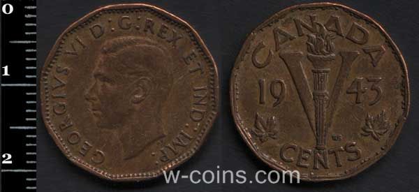 Монета Канада 5 центів 1943