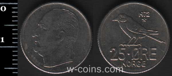 Монета Норвеґія 25 ере 1972