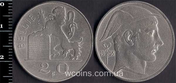 Монета Бельґія 20 франків 1953