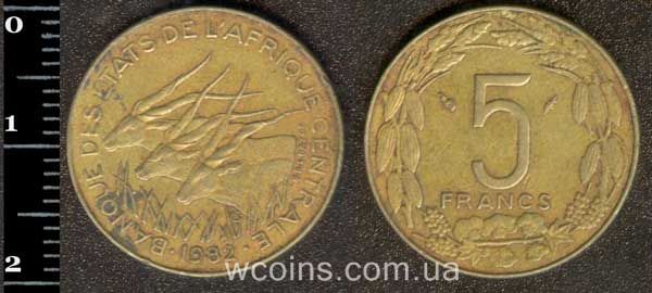 Coin Central African Republic 5 francs 1982